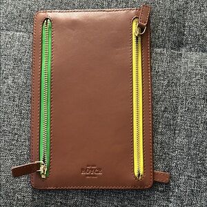 ROYCE New York Brown Leather Wallet with Green and Yellow Zippers